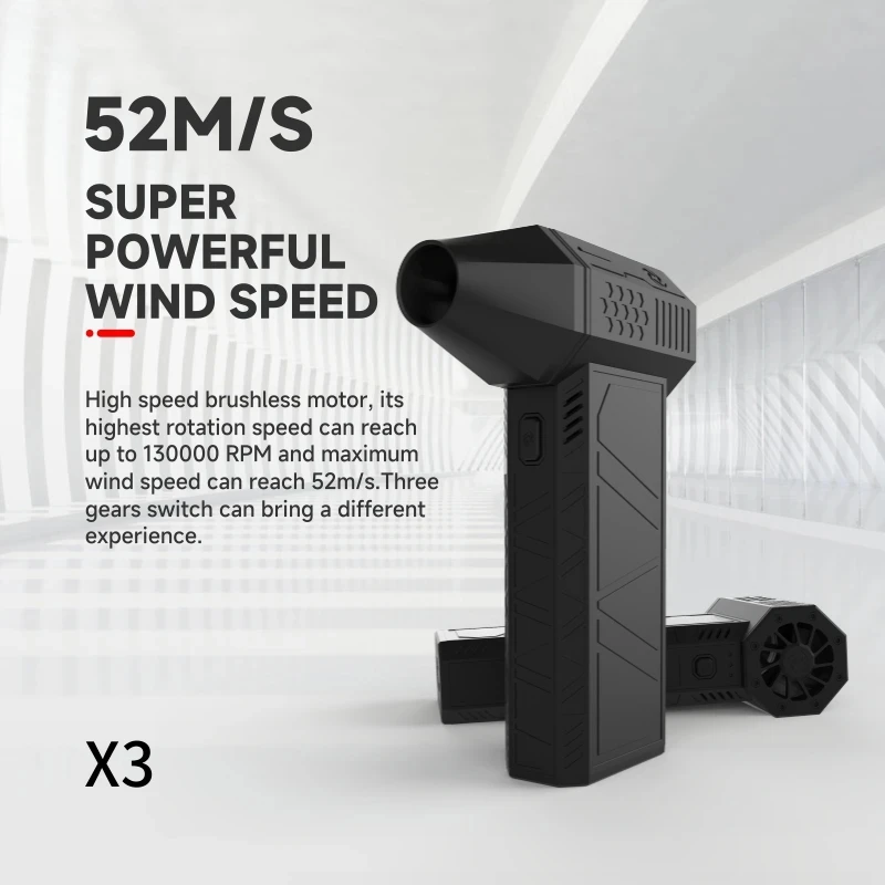 Generation 3 X3 Mini Turbo Fan Three speed adjustment 130,000 RPM Air speed 52m/s Industrial duct fan TYPE-C charging Indicator 6