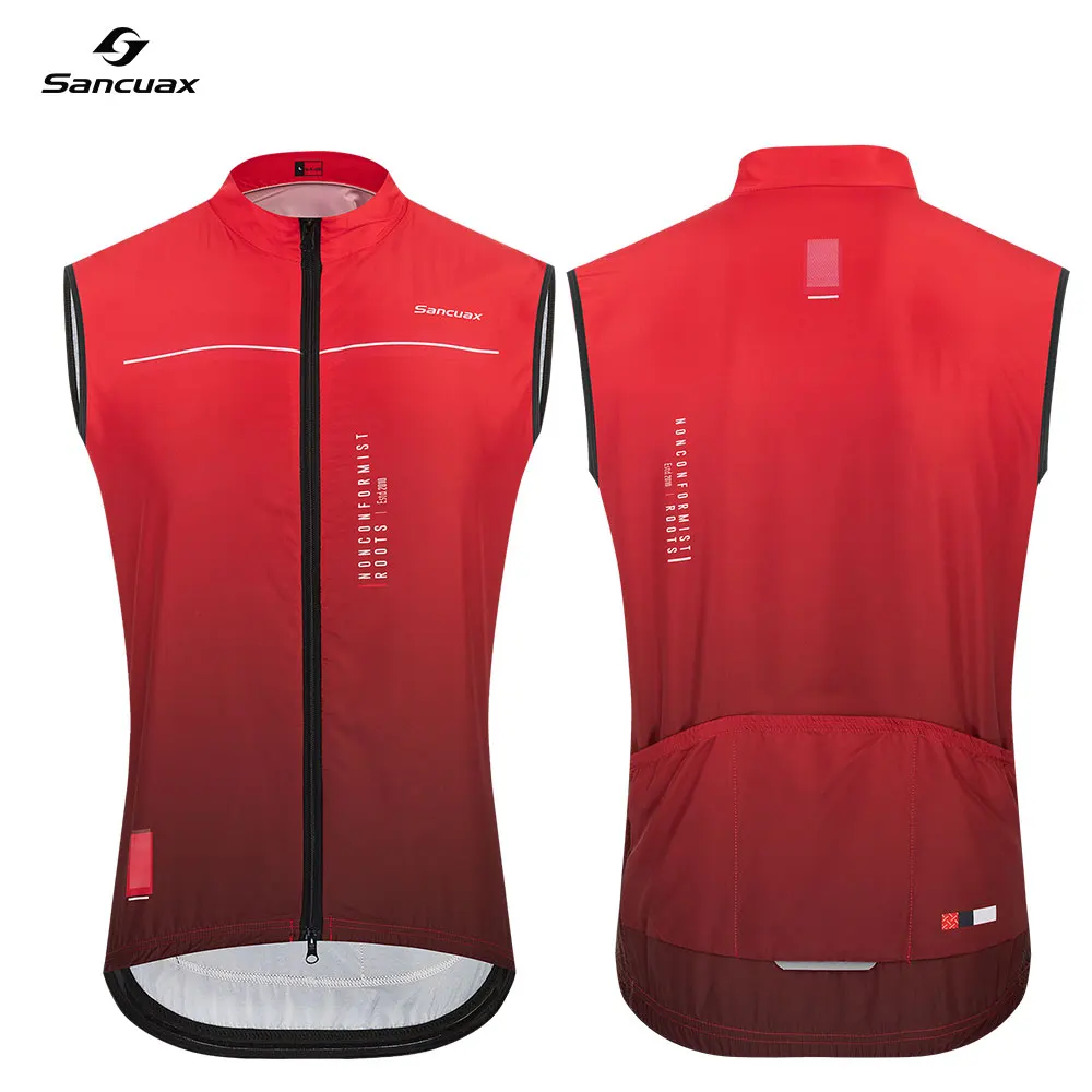 SANCUAX Cycling Vest, Men's Summer Sleeveless Jersey Windproof MTB Gilet with Two Way Zippers and Pockets - Image 3