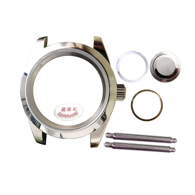 39mmWatchCasePartsSapphireGlassStainlessSteelSilverCaseAnd