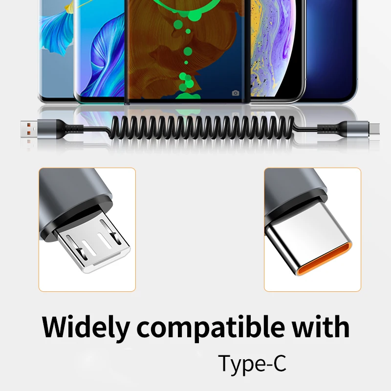 Fast Charging Coiled USB C Cable - Retractable Data and Charge Cord