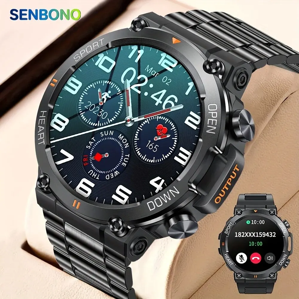 SENBONO 1.39Inch Bluetooth Call Smart Watch Men Sport Waterproof Fitness Tracker 400mAh Smartwatch For Men Android IOS K56 Steel