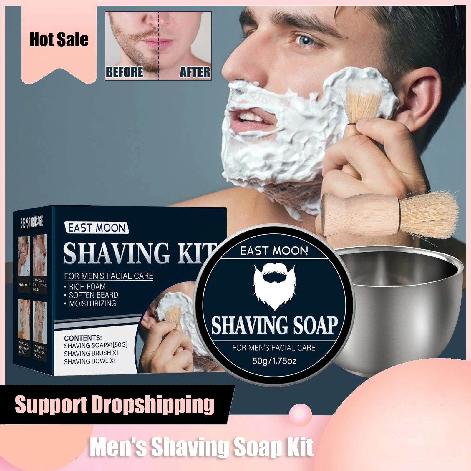 Men's Shaving Soap Kit Foaming Facial Beard Handmade Soap Gentle Not
