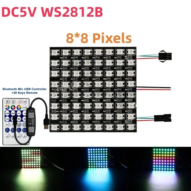 LED 모듈 조명 키트, 개별 주소 지정 가능 LED 디지털 유연한 스크린, 블루투스 컨트롤러, WS2812, 8*8, 16*16, 8*32, 28 키