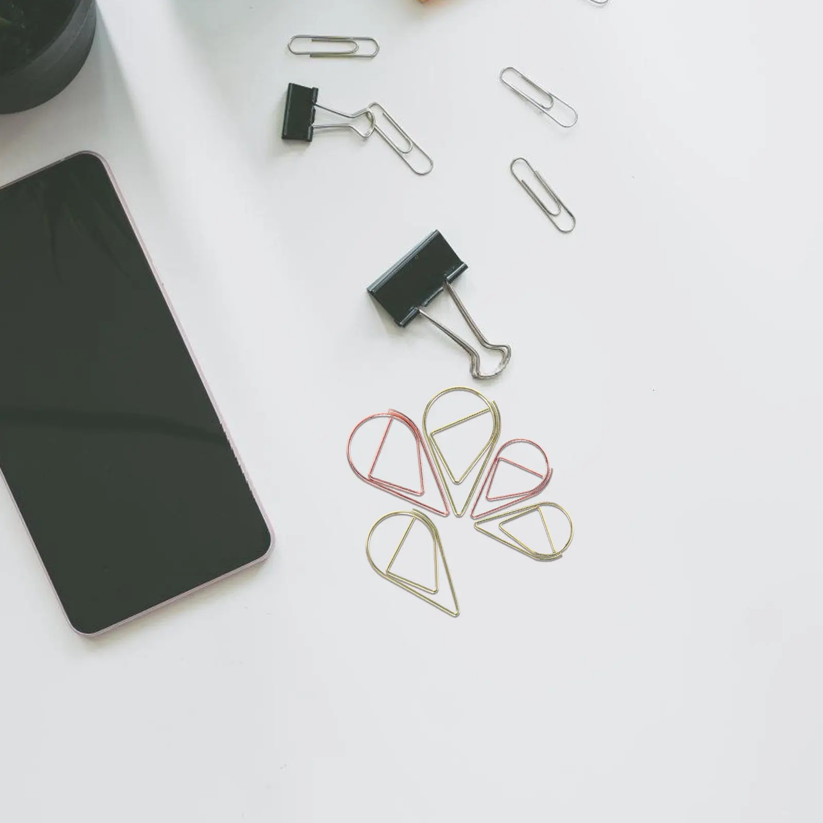 100Pcs 눈물 모양의 종이 클립 문서 정리를위한 금속 드롭 모양의 클립 사무실 학교 결혼식 초대장 장식