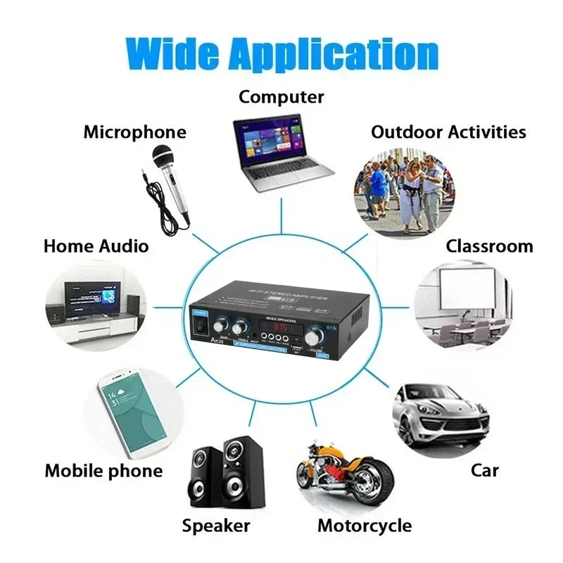 【Popular choice】 AK35 800W Home Digital Amplifiers Audio 110-240V Bass Video Power bluetooth Amplifier Hifi FM USB Auto Music Subwoofer Speakers.
