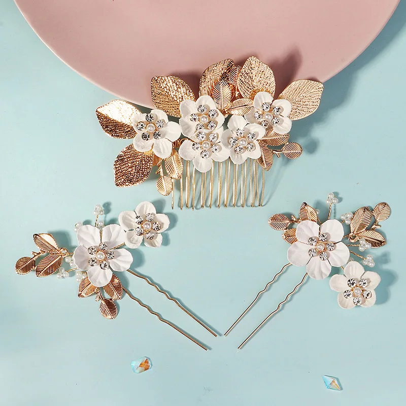 Gold Color Hair Comb Pearl Rhinestone Wedding Hair Accessories for Women