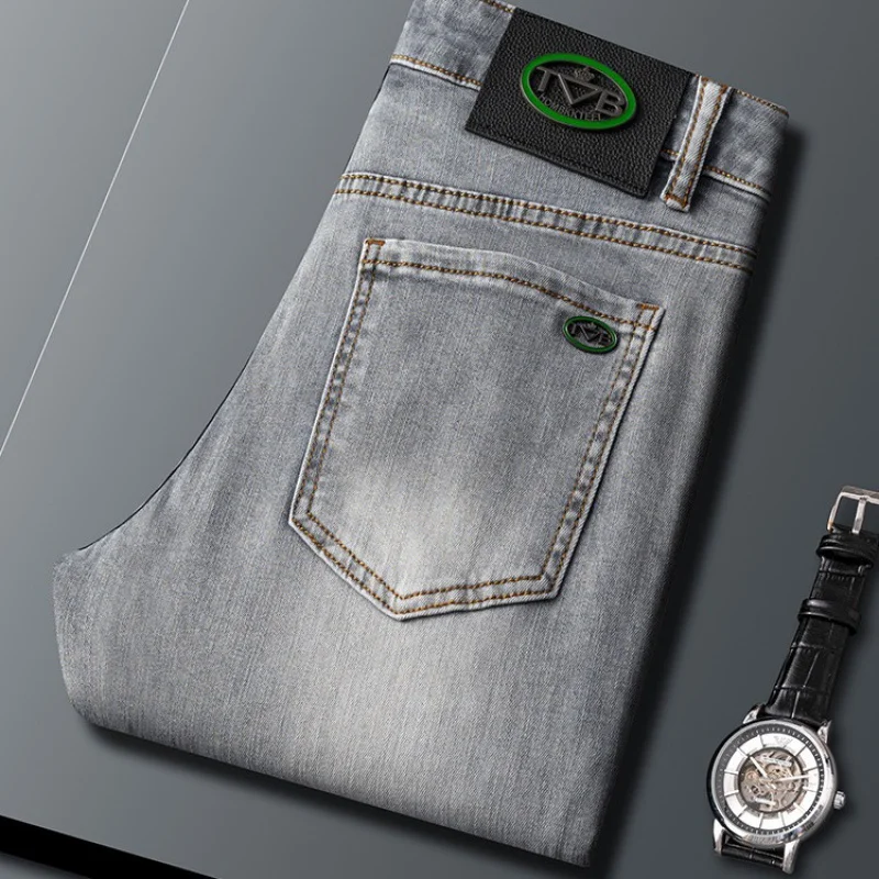 High-End Pure Gray Simple Jeans Men\'s 2024 Spring and Summer New Fashion Brand Business Stretch Slim Fit Skinny Pants