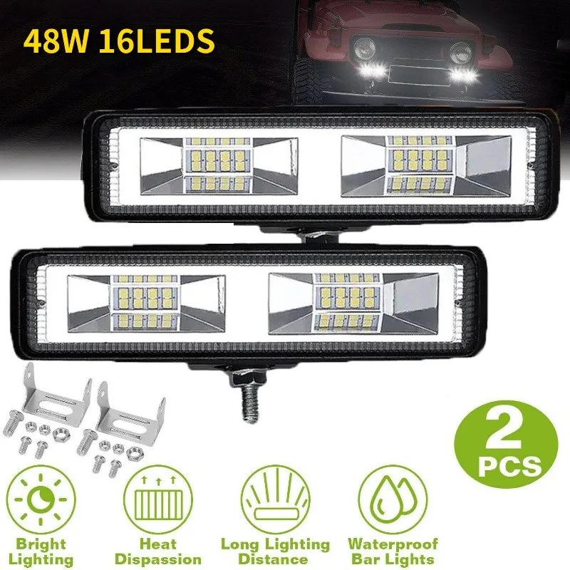 

2pcs 48W Car Work Light LED Bar 4x4 16 LED Worklight Bar Offroad SUV ATV Tractor Boat Trucks Excavator 12V 24V LED Combo Beam