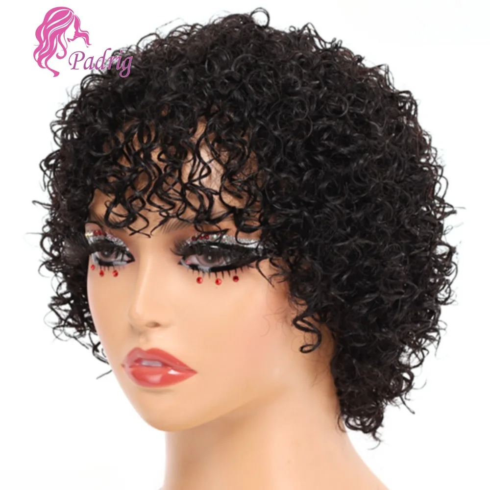 Human Hair Afro Kinky Curly Short Wigs For Women Full Machine Made Natural Black Glueless Wear And Go Brazilian Remy Hair