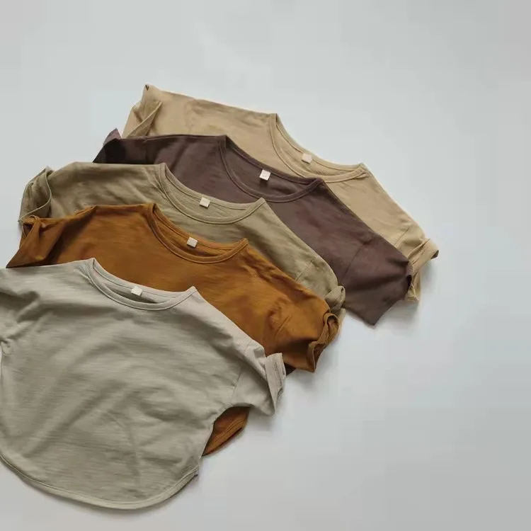 

2023 Summer Round Neck Bottoming Shirt Cotton Soft Base T-shirt Pullovers For Boys And Girls Loose Solid Color Half Sleeve Tees
