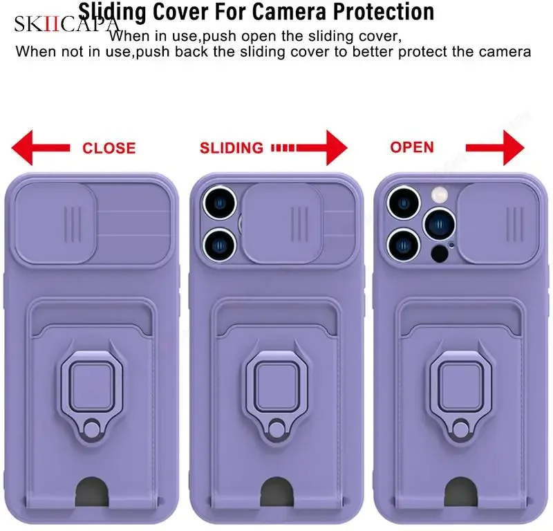 Crossbody Lanyard Strap Slide Lens Card Slot Silicone Case