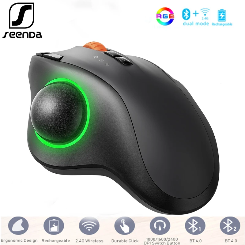 SeenDaWirelessBluetoothTrackballMouse24GRGBErgonomic