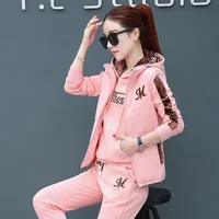 Women's Casual Fashion Autumn Winter New Sweat Suit Plush Thickened Hooded Tops and Waistcoat Pants 3 Three Piece Sets For Women - Image 4