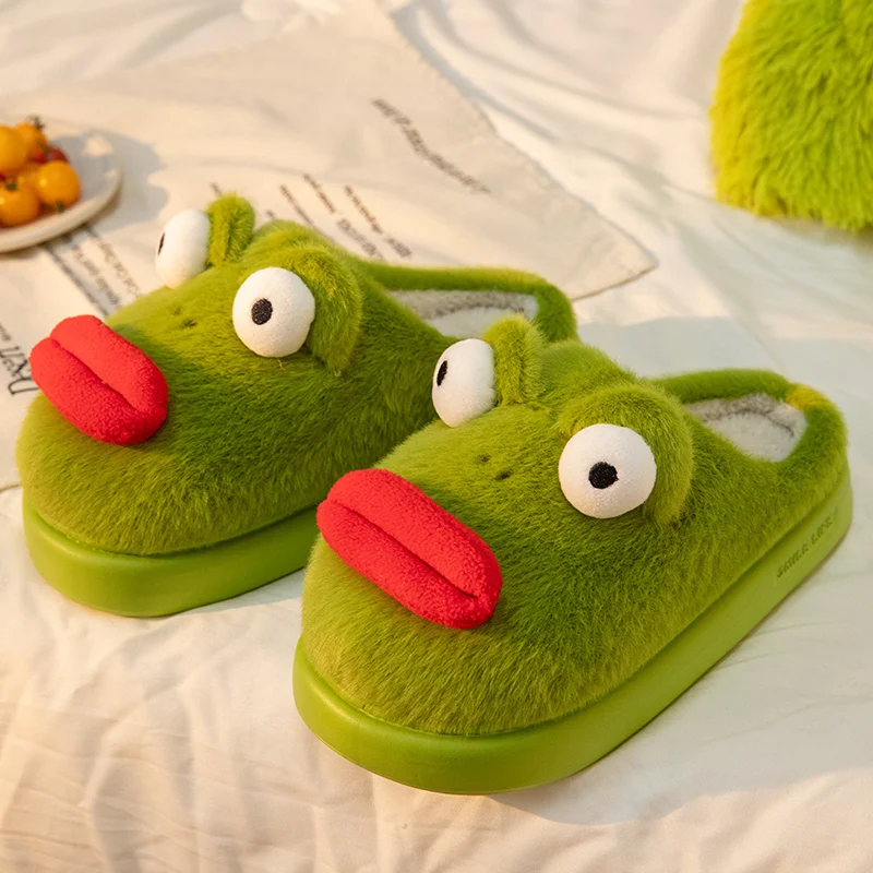 

New Green Fluffy Slippers Men Sausage Mouth Designer Mens Slides Indoor Home Men Funny Slippers Winter Soft Plush Slippers Male