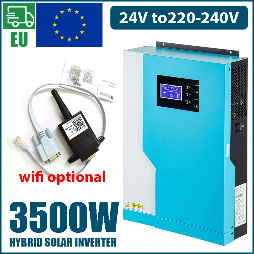 3500W MPPT Hybrid Inverter 24VDC to 230VAC 100A Solar Charge Current 500V PV Array Support Lithium Can wotk without Battery