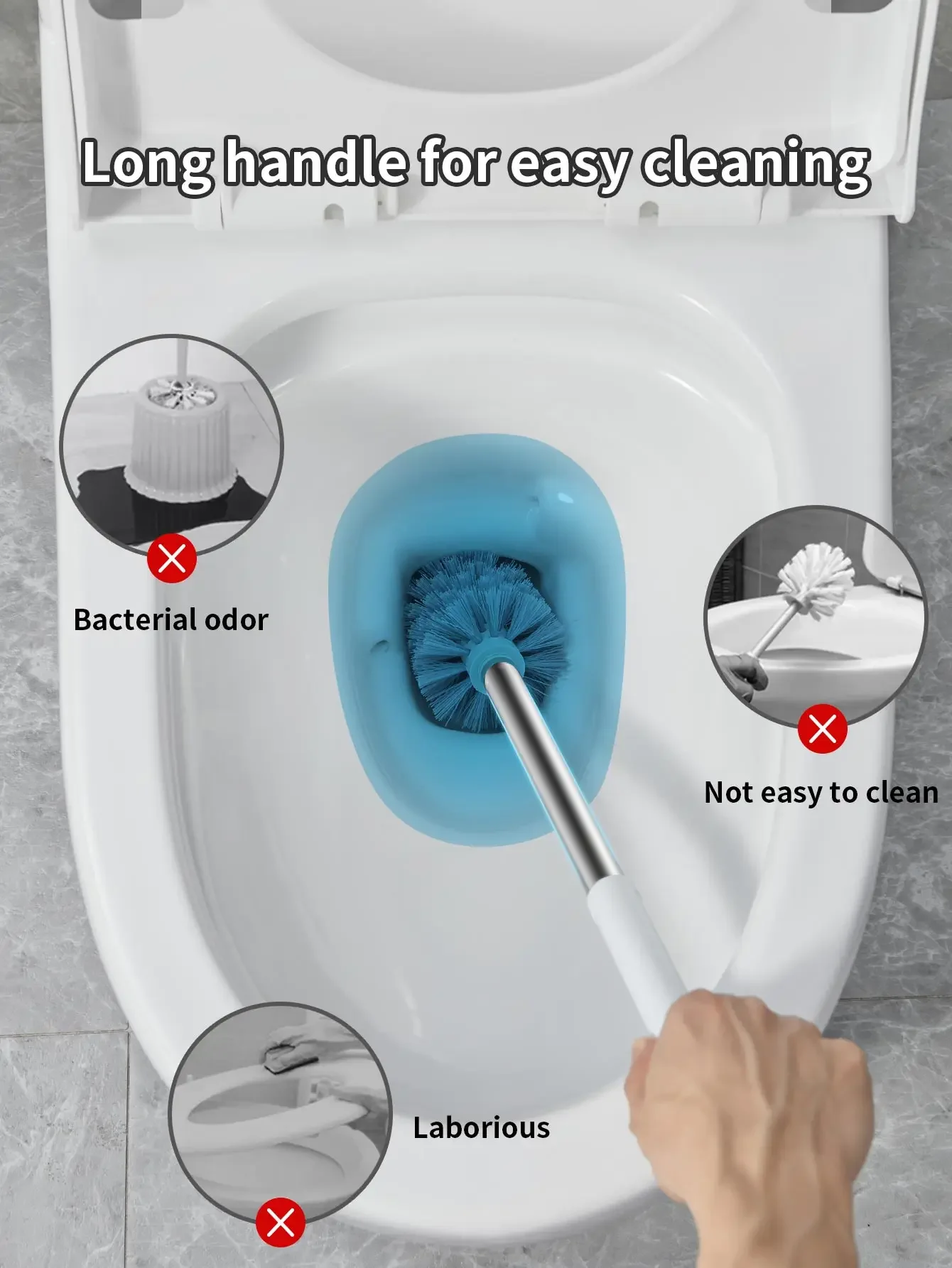 Toilet Brush WORTHBUY Punch-Free Wall Mounted Long Handle Plastic Drainable Base Bathroom Accessories