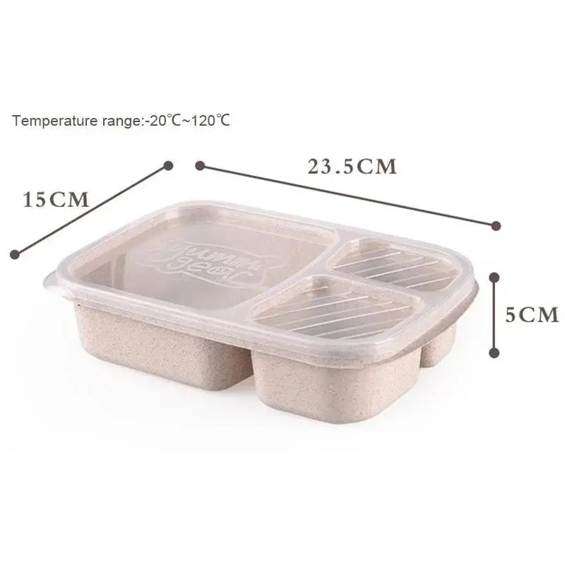 Portable Lunch Wheat Straw Lunch Box Single Layer 3 Grid Lid Microwave Food Box Biodegradable Lunch Storage Container Table Tool
