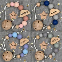 Custom Name Wooden Personalized Baby Pacifier Chains Clips Silicone Beads Dummy Nipple Holder Guard Teether Pendant Newborn Gift