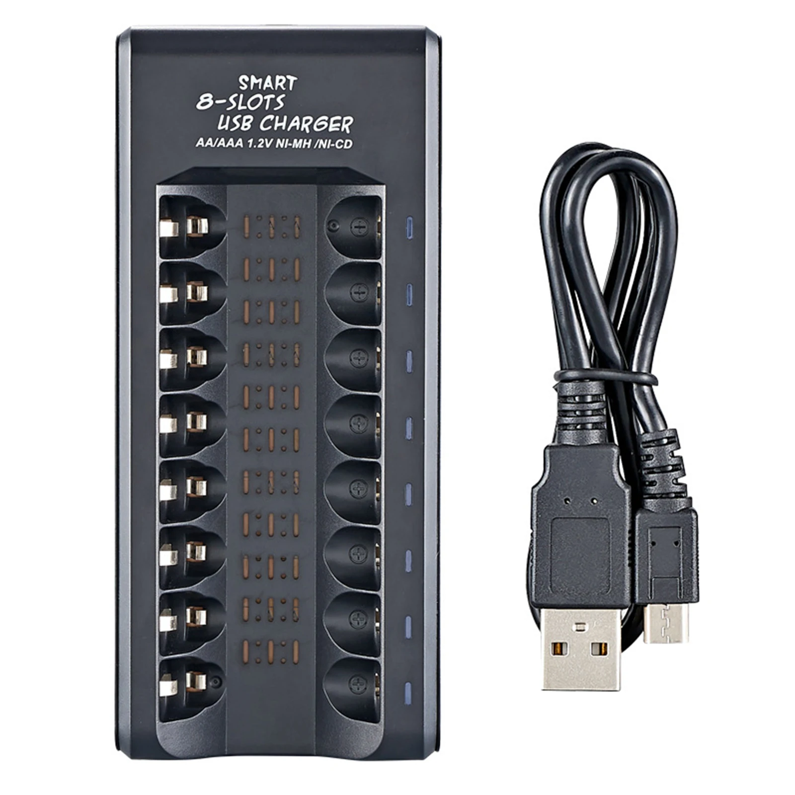 8-Slot Smart Battery Charger For 1.2V Ni-MH AA/AAA Rechargeable Batteries USB Plug And Play Battery Charging Dock