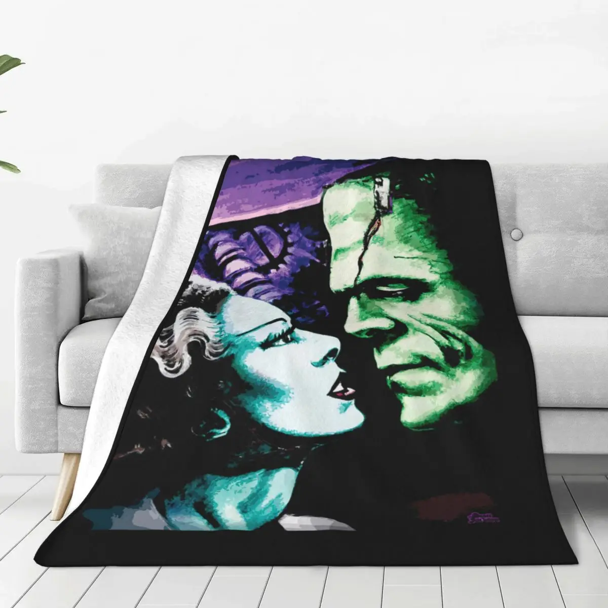 

Bride Frankenstein Monsters In Love Flannel Blankets Horror Movie Throw Blanket for Sofa Bedding Lounge 200x150cm Bedspreads