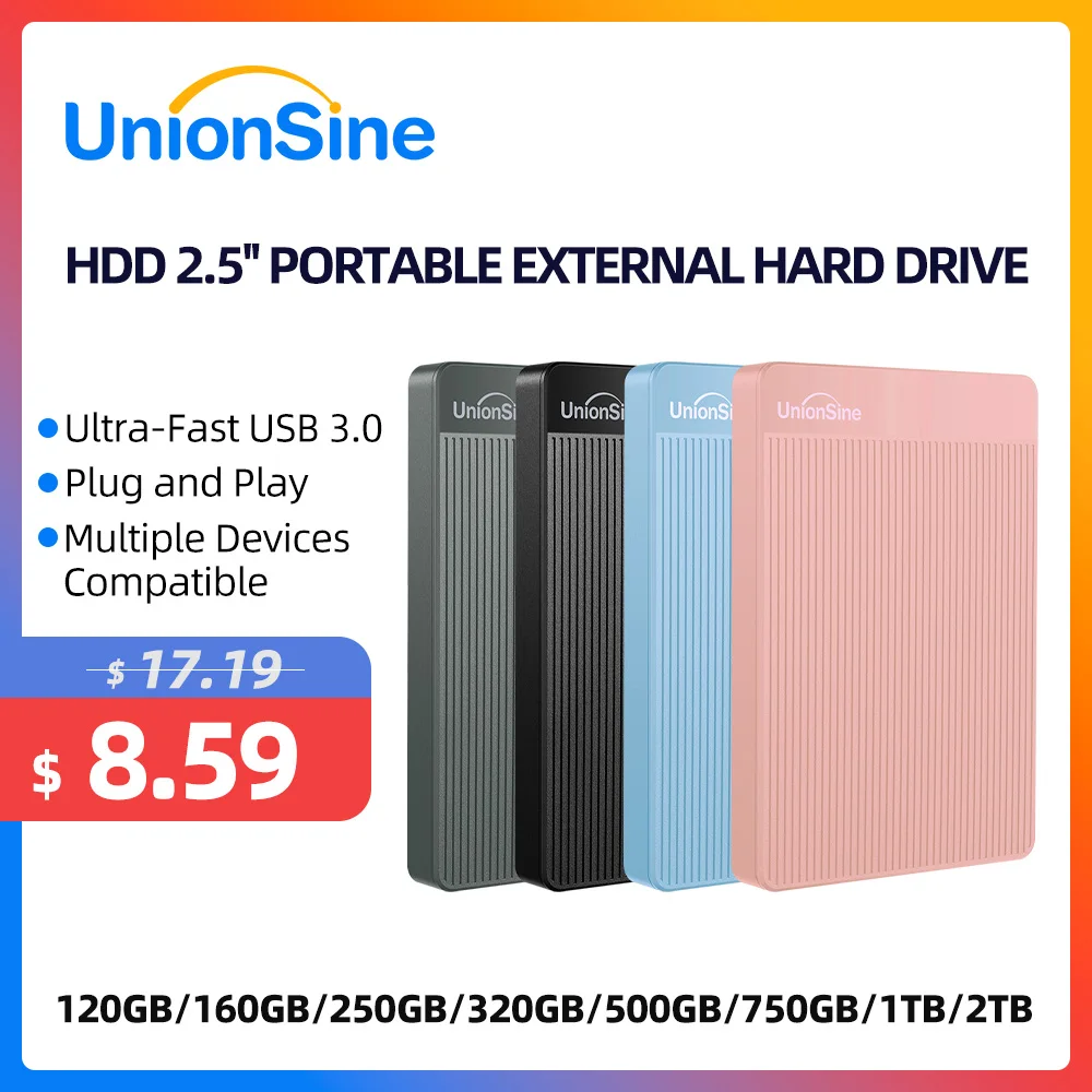 Unionsine Hdd 2.5 "Disco Rigido Esterno Portatile 2Tb/1Tb/500Gb/750Gb Memoria Disco Usb 3.0 Storage Per Pc/Mac/Desktop/Macbook/Tv
