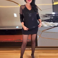 Women Sexy V Neck Sequin Party Dresses 2025 Spring Splicing Mesh Hollow Mini Dress New Autumn Long Sleeve Slim Hip Dress Vestido 2