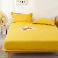 Yellow Fitted Sheet 3pcs Protective Mattress Cover Non-Slip Bedspreads Solid Bed Fitted Sheets with 2 Pillowcases Bedroom Decor 2