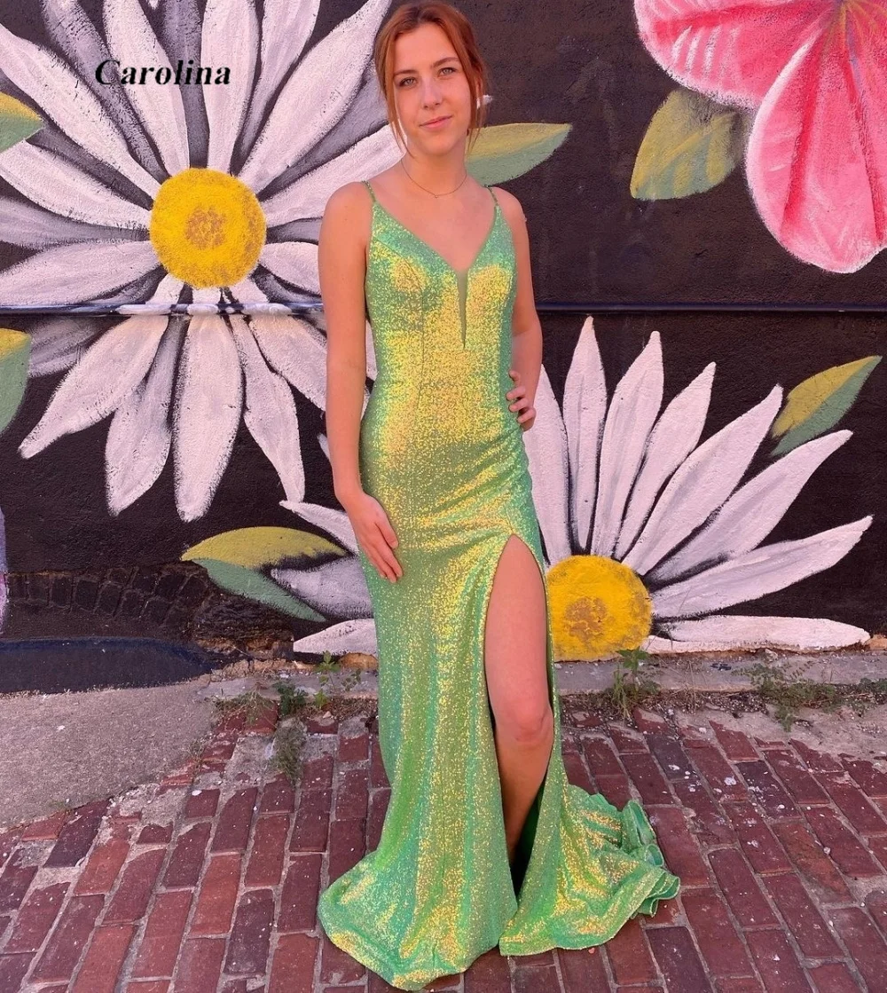 

Spagettti Straps Prom Gown Mermaid High Split V-Neck Occasion Dress Robe De Soirée Women Elegant Sexy Evening Party Dress
