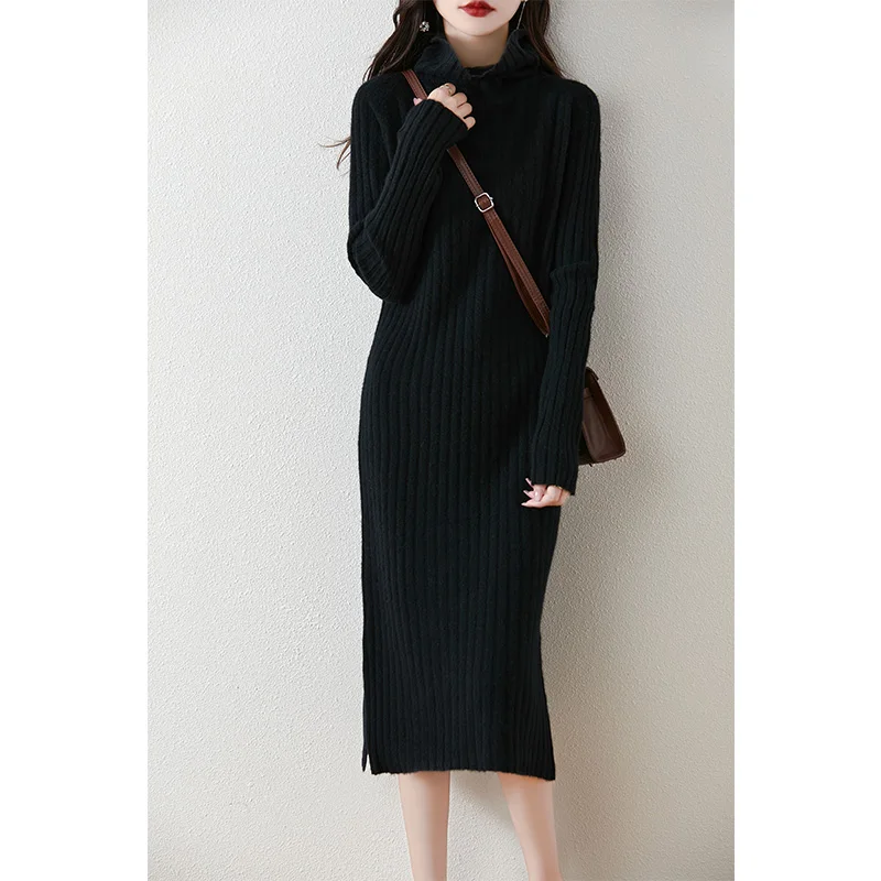 Midi Dress Long Sleeve Knit Sweater Dress Women's Pure Wool Knitted Long  Dress, High Lapel, Slit, Striped, Slim, Elegant, Casual, Fashionable,  Sweater, 2024 Autumn/Winter AliExpress 200000345
