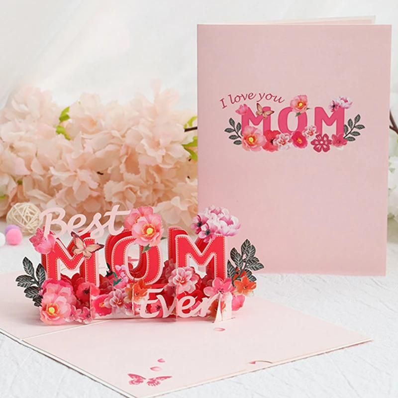 1PC 3D Pop UP Flower Greeting Cards Happy Mother's Day Mom Floral Bouquet Invitation Card Postcard Anniversary Birthday Mom Gift