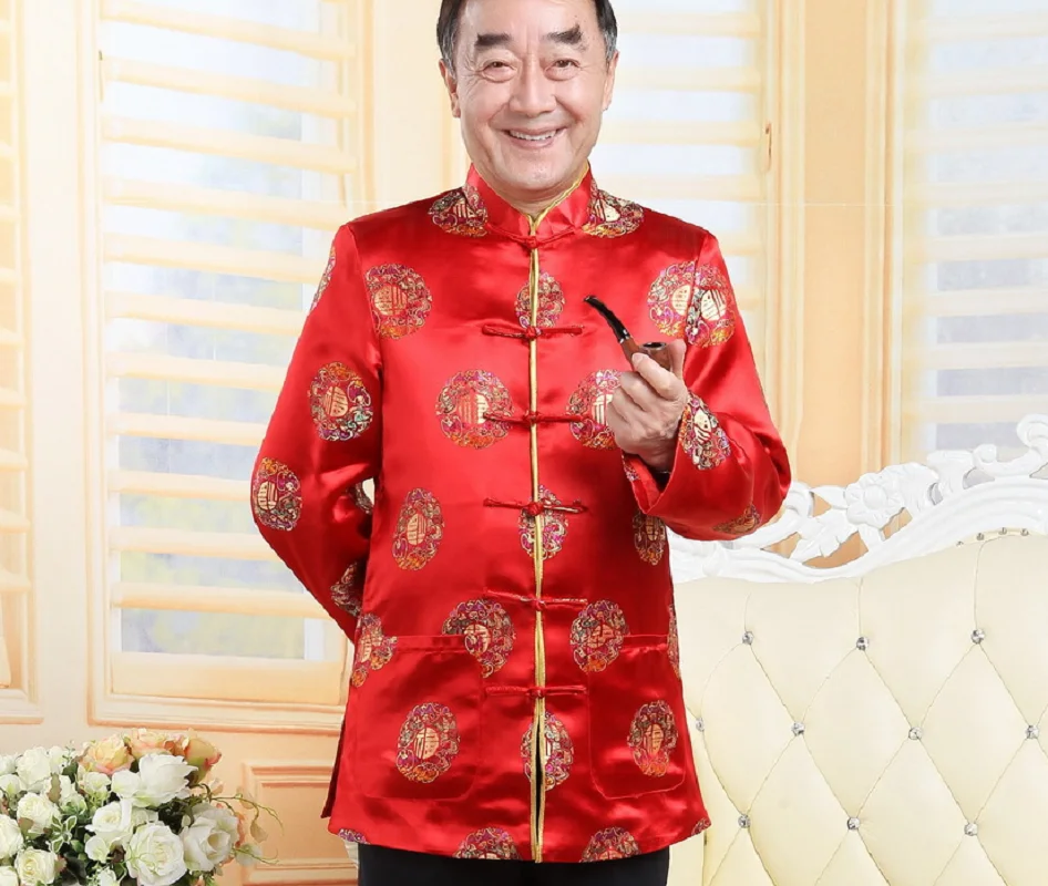 Chinese Traditional Costume Birthday New Year Party Wedding Men Women Tang Suit Satin Embroidered Flowers Jacket Casual Coat men chinese style shirt hanfu jacket