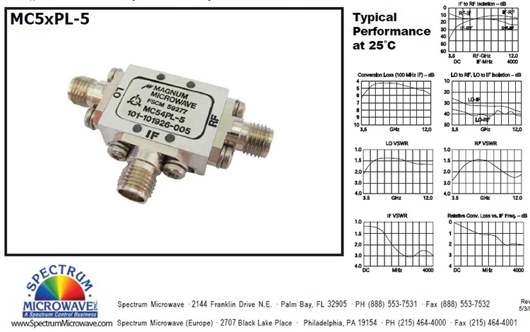 Mc54pl-5 3.5-12ghz SMA RF Micro-ondes Coaxial Double Balchosets centre commercial