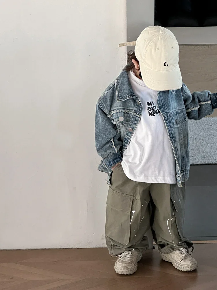 

Boys' 2024 Spring New Children's Workwear Casual Pants Solid Color Casual Loose Pants Versatile Fashion Children's Pants