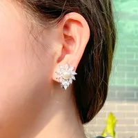 CWWZircons Non Pierced Design Shiny White Cubic Zirconia Bridal Wedding Party Clip On Pearl Earrings Without Piercing CZ162 2
