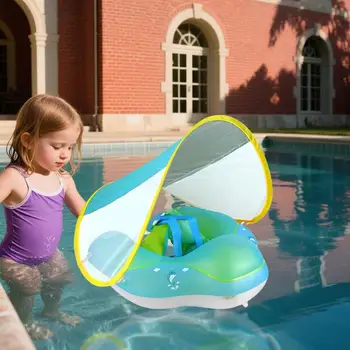 Baby Swim Float Inflatable Baby Swimming Float Rings Waterproof Swim Trainer Pool Float with Sun Canopy for Kids 1