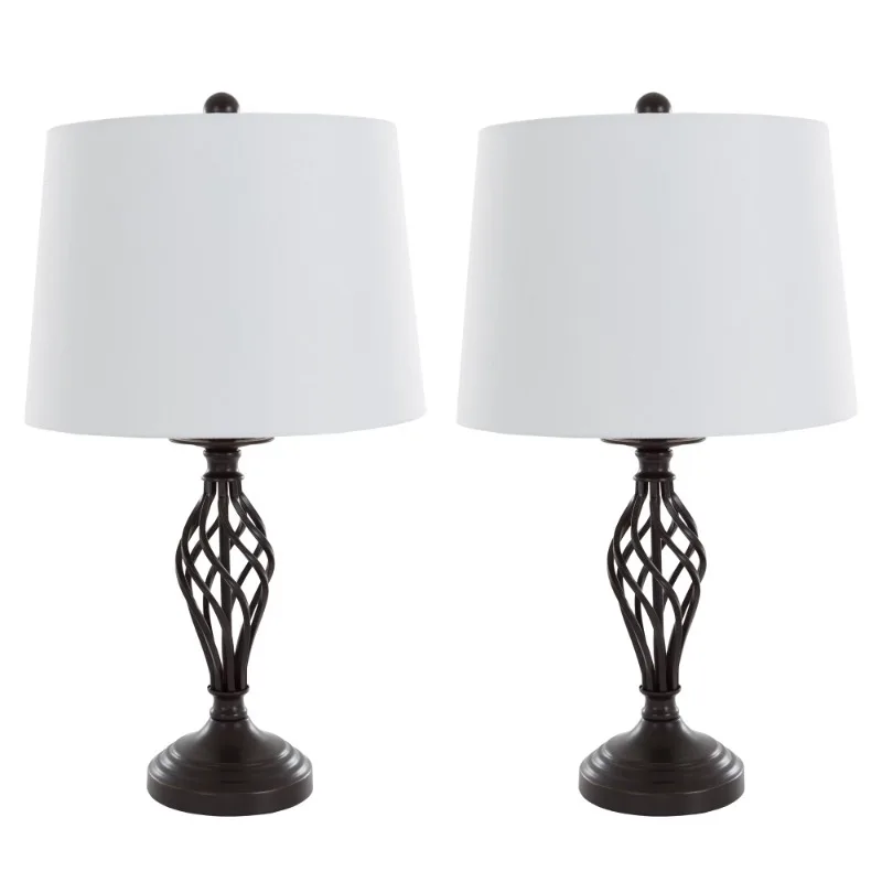 

Lamps Lavish Home Set of 2 Oil-Rubbed Spiral Table Lamps with Shades (Bronze)