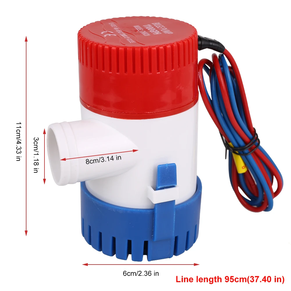 1100GPH 12V Electric Marine Submersible Bilge Sump Water Pump With Switch For Boat 18AWG Low noise submersible boat water pump bilge pump