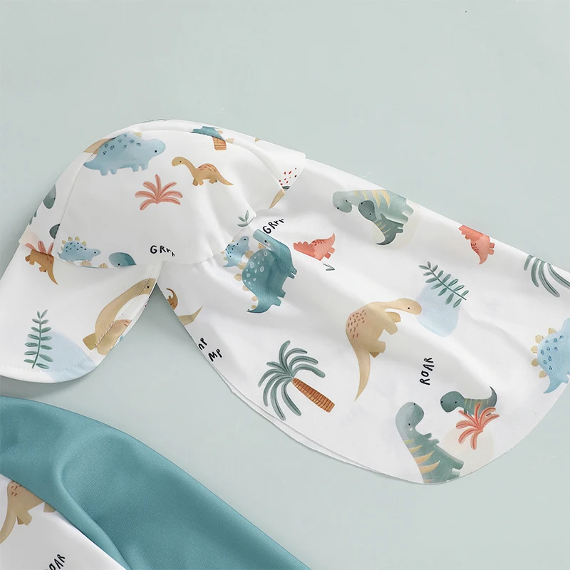 MISOWMNJOY Summer Baby Long Sleeve Swimwear Fashion Toddler Boys Rash Guard Swimsuit Dinosaur Print Zip Beachwar with Swim Cap 4