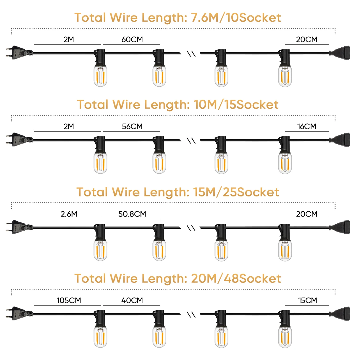 Waterproof T22 Outdoor Lights Garland 220V 110V Led Light E12 Connectable Warm White Wedding Yard Party Light Camping Decoration
