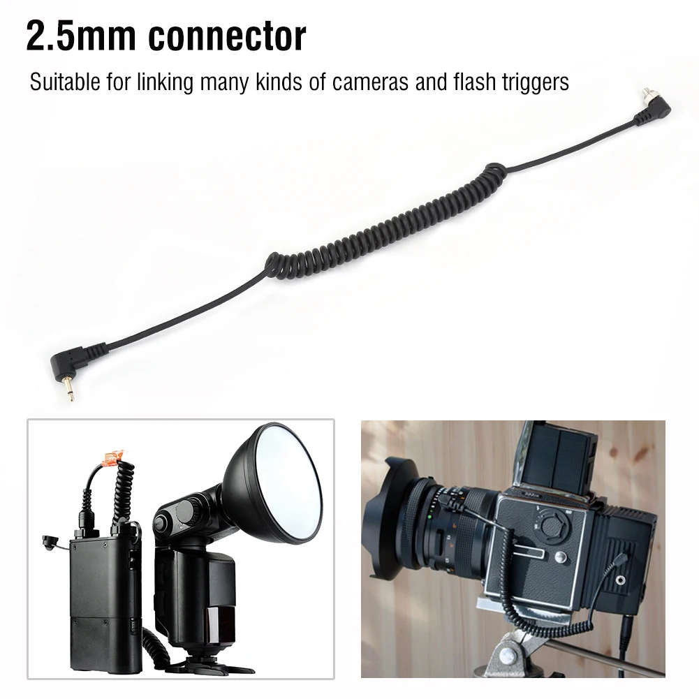 Wireless Flash Trigger 2.5mm to Male Flash PC Sync Cable Cord with Screw Lock Extended Coiled Wire Flash Sync Cord Cable PC