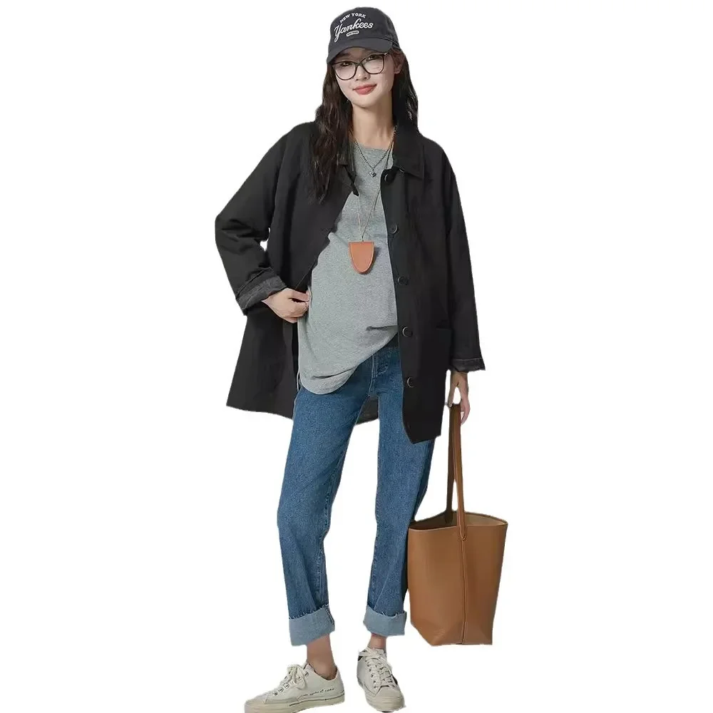 Maternity Coat Autumn Winter Fashionable Korean Style Casual Long Coat Large Size Loose Maternity Top for Pregnant Women