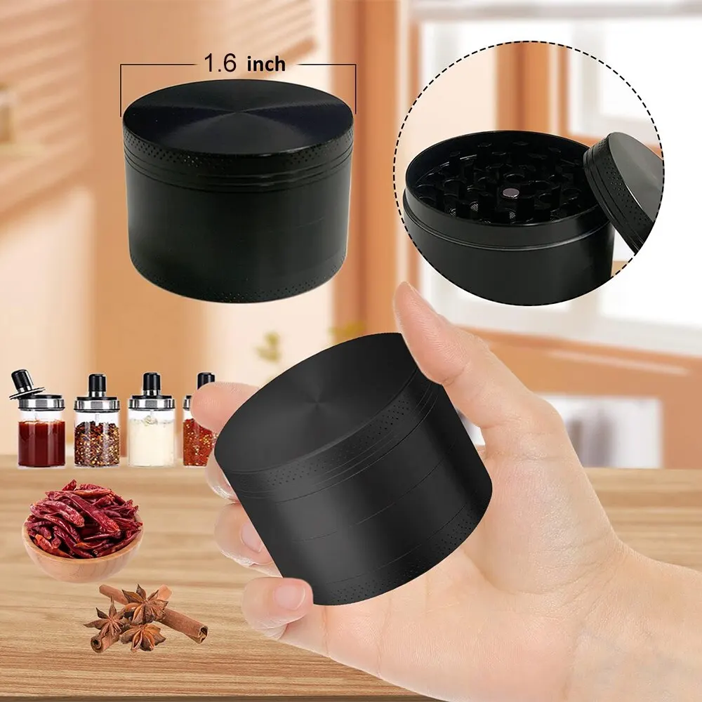 Premium 4-Layer Aluminum Herb & Spice Grinder with Scraper - Zinc Alloy Smooth Grind, 40mm Portable Food Mill