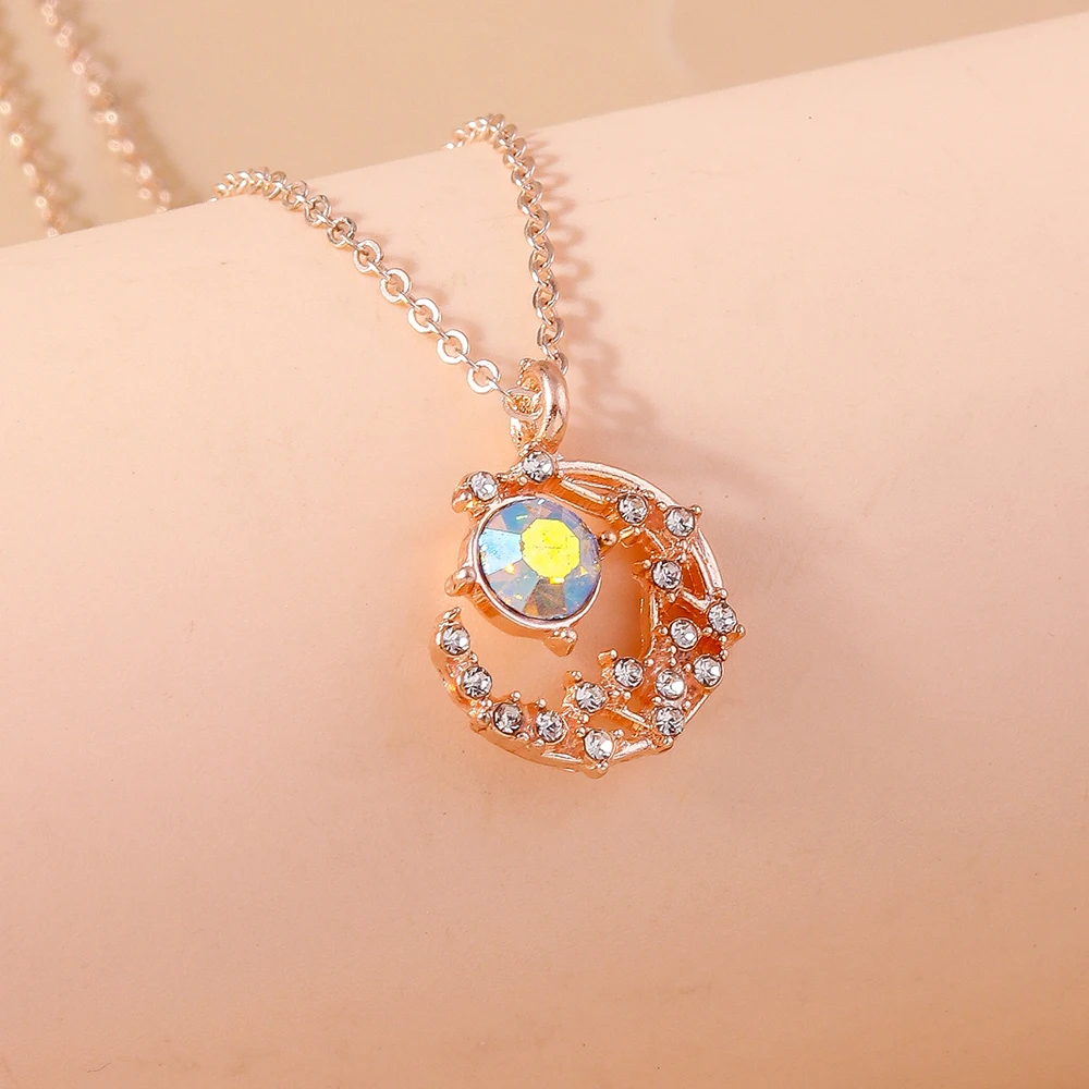 Aihua Mode Frauen Kristall Zirkon Cresent Mond Anhänger Halskette für Mädchen Partei Schmuck Einfache Ins Schlüsselbein Kette Halskette – Detail 1