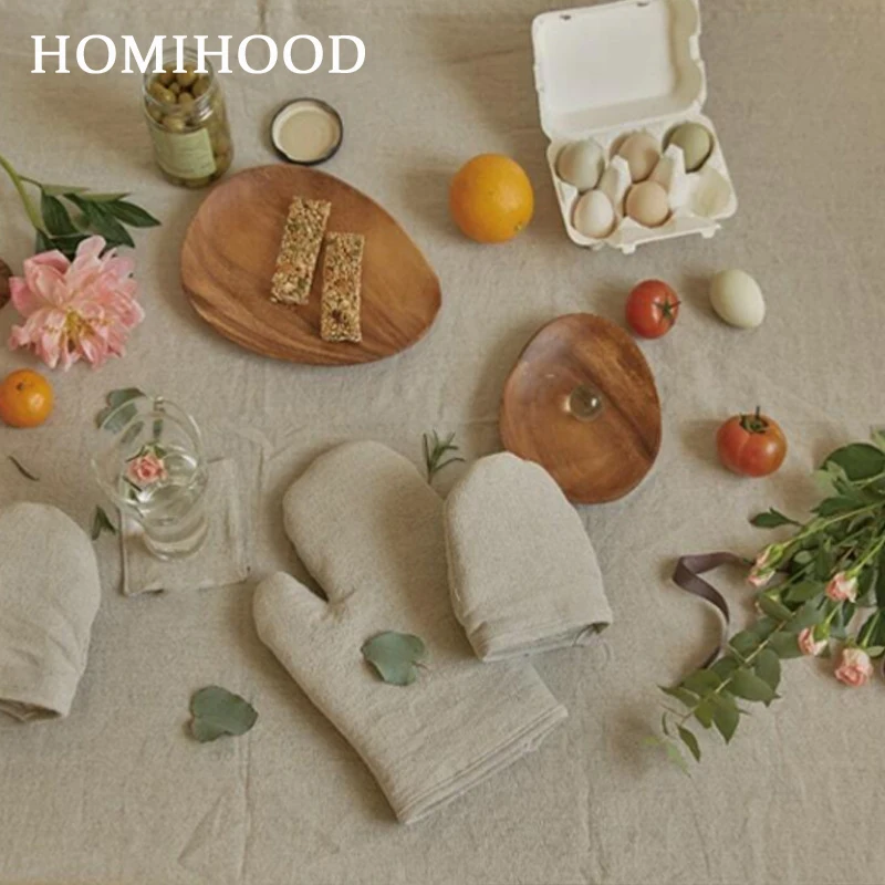 Cotton Linen Anti-scalding Gloves Baking Heat Resistant Microwave Oven Mitts Kitchen Camping Insulated Thickened Mitts Bakeware