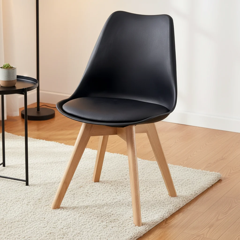 #Modern Simple Home Tulip Dining Chair Solid Wood Legs Backrest for Farmhouse Indoor Furniture Living Room Office Dining Cafe