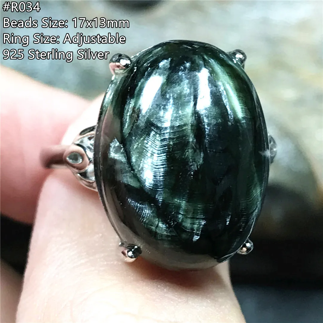 

Natural Green Seraphinite Ring 925 Silver For Woman Men Gift Healing Crystal 17x13mm Beads Stone Adjustable Ring Jewelry AAAAA