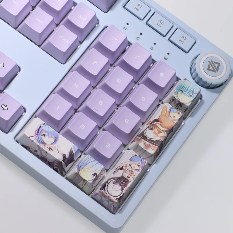 Conjunto Pbt Tintura Subbed Keycaps Anime dos Desenhos Animados Tampas Chave re Vida em um Mundo Diferente de Zero Rem Keycap para Ansi 61 87 104 1 - Imagem 4