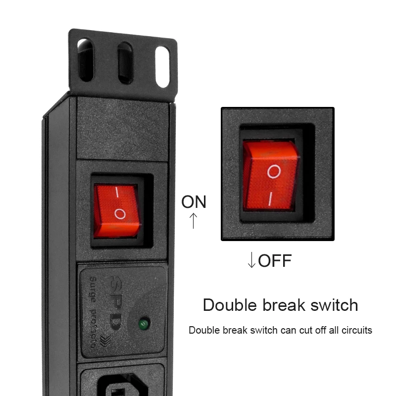 Unidade de Distribuição de Energia Proteção contra Surtos + Interruptor Cabo de Extensão Tira de Alimentação Soquete Feminino 2 Metros Pdu 2-12 Iec C13 - Image 2