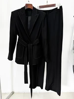 HIGH STREET Newest Fashion 2026 Designer Suit Set Women's Contrast Stitching Belted Blazer Pants Suit 2pcs - Image 3