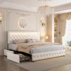 Bed Frame with 4 Storage Drawers, with Smart Control RGBW LED Lights Headboard Footboard, Control DIY Color, Box Spring Optional 1